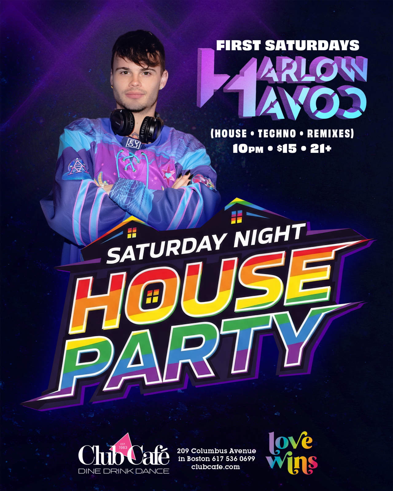 Boston Saturday night dance party with house, techno, remixes, Harlo Havoc