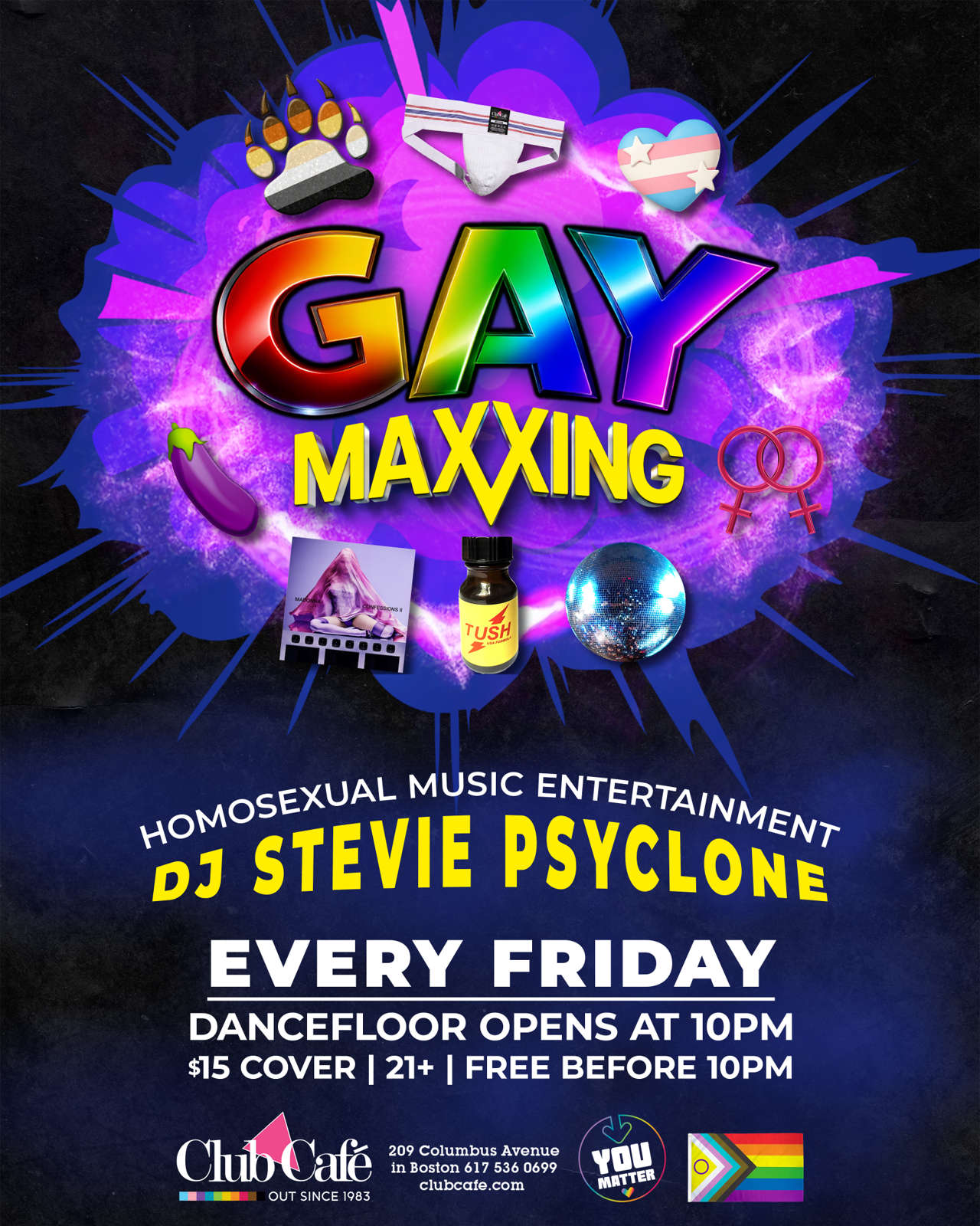 Fridays Dancing at Club Cafe Boston with DJ Stevie Psyclone