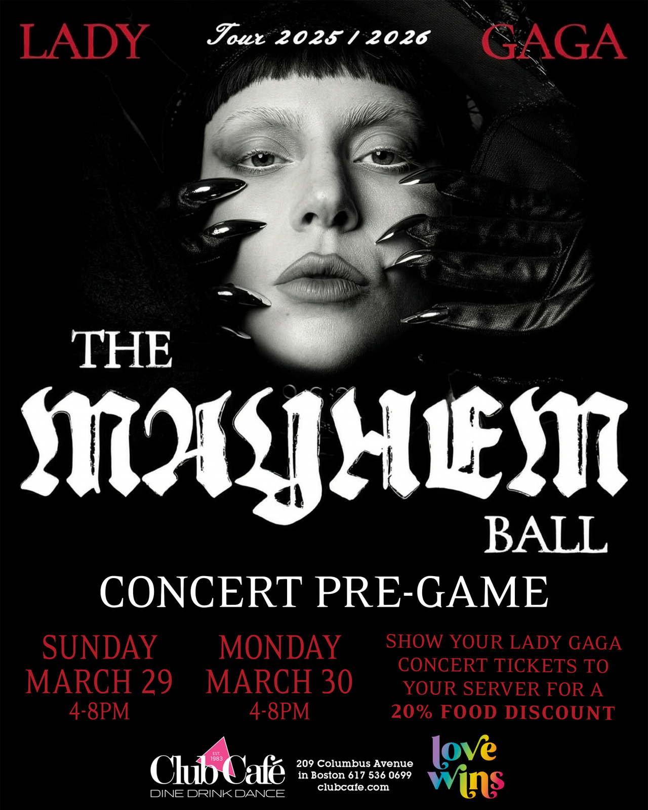 Lady Gaga Mayhem Ball Concert Pre-party at Club Cafe Boston