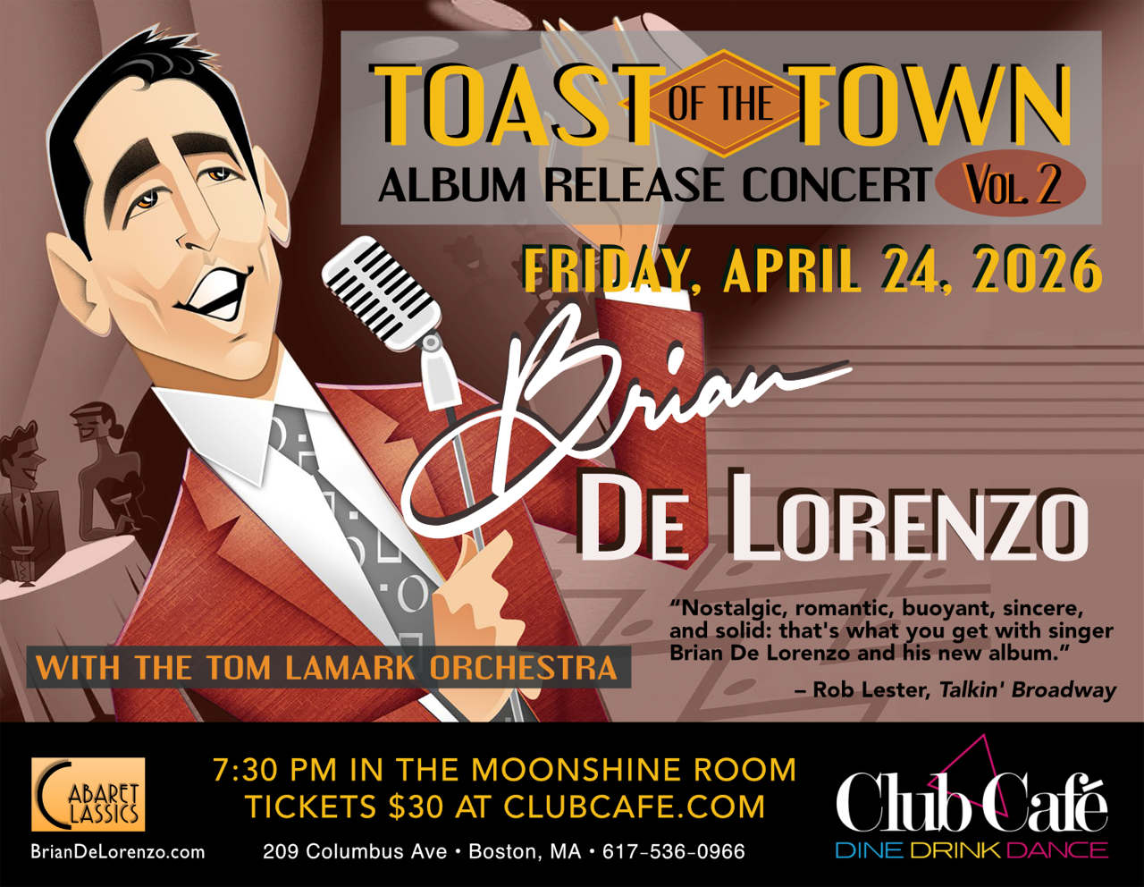 Toast of the Town Album Release Concert at Club Cafe Boston with Brian De Lorenzo