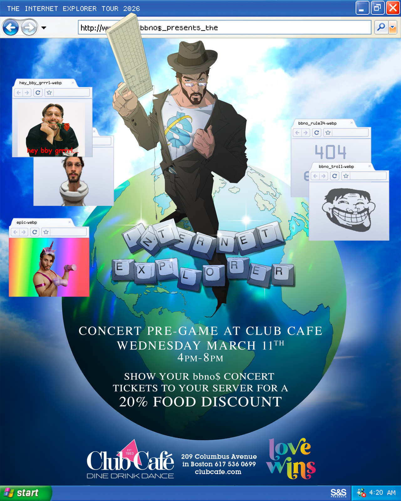 BBNO$ CONCERT PRE-PARTY Show your BBNO$ concert tickets to your server for a 20% discount on your food.