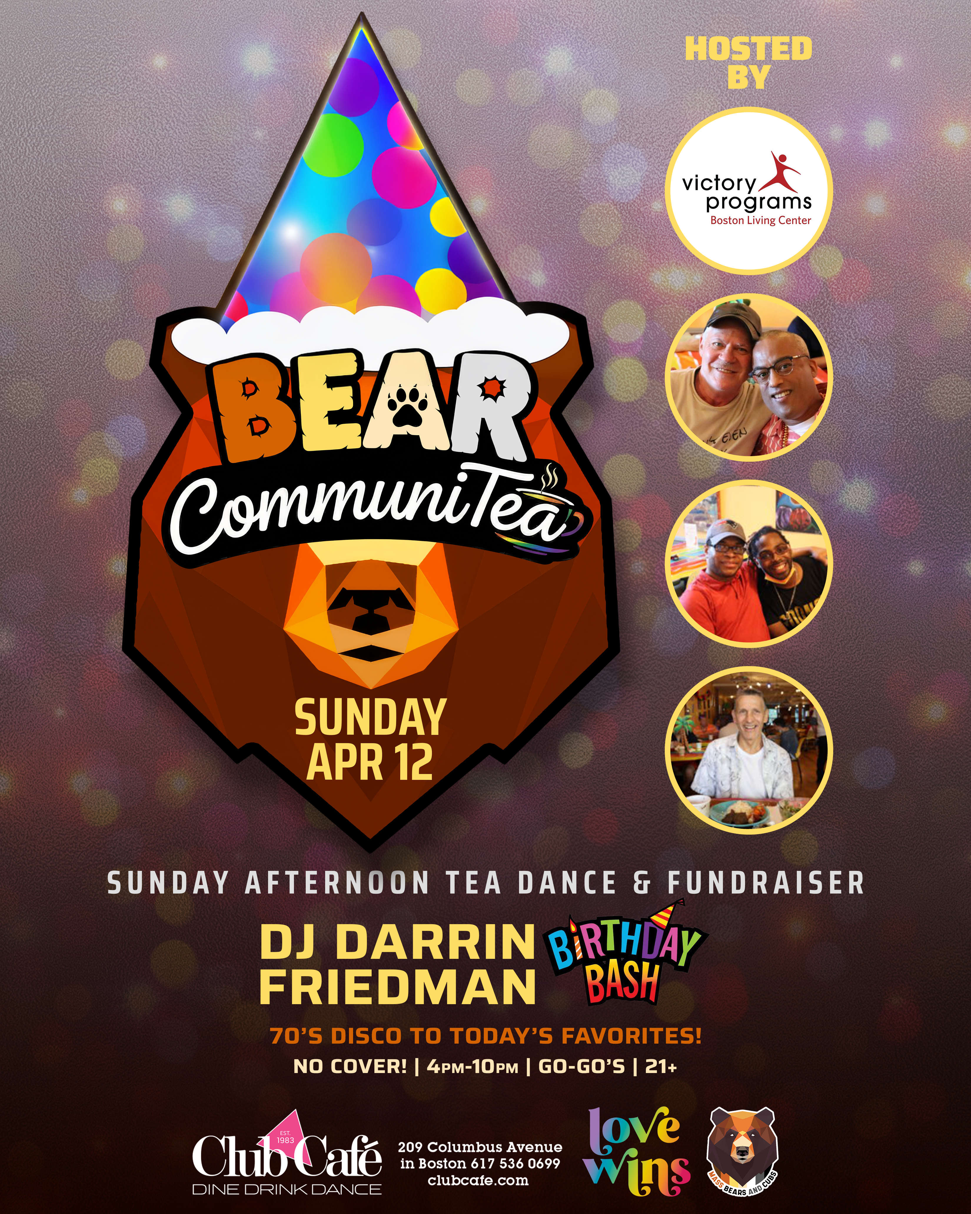 BEAR COMMUNITEA DANCE - A Sunday Afternoon Dance Party Hosted by VICTORY PROGRAMS with DARRIN FRIEDMAN at Club Cafe Boston