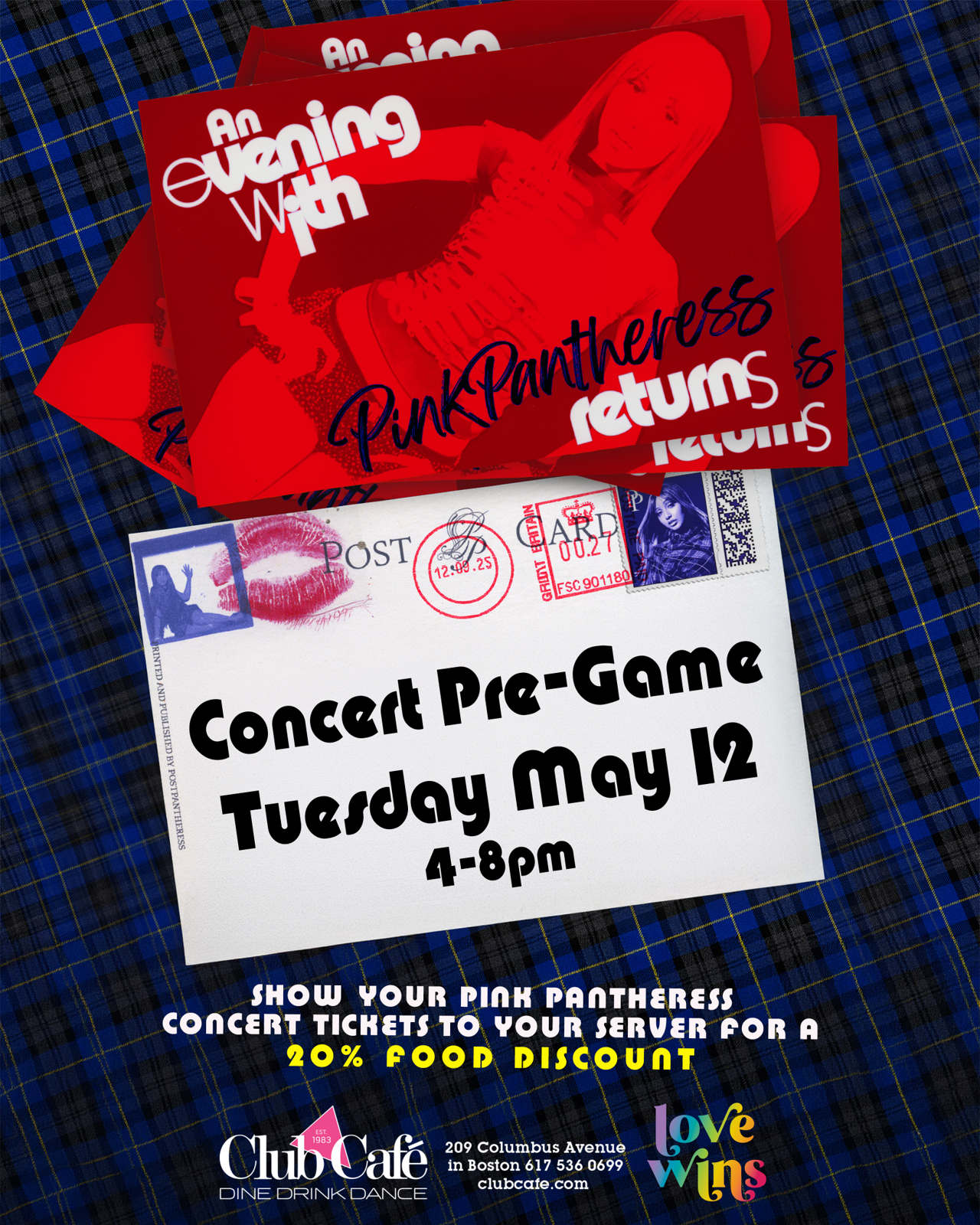 Pink Pantheress concert pre party at Club Cafe Boston 20% off food