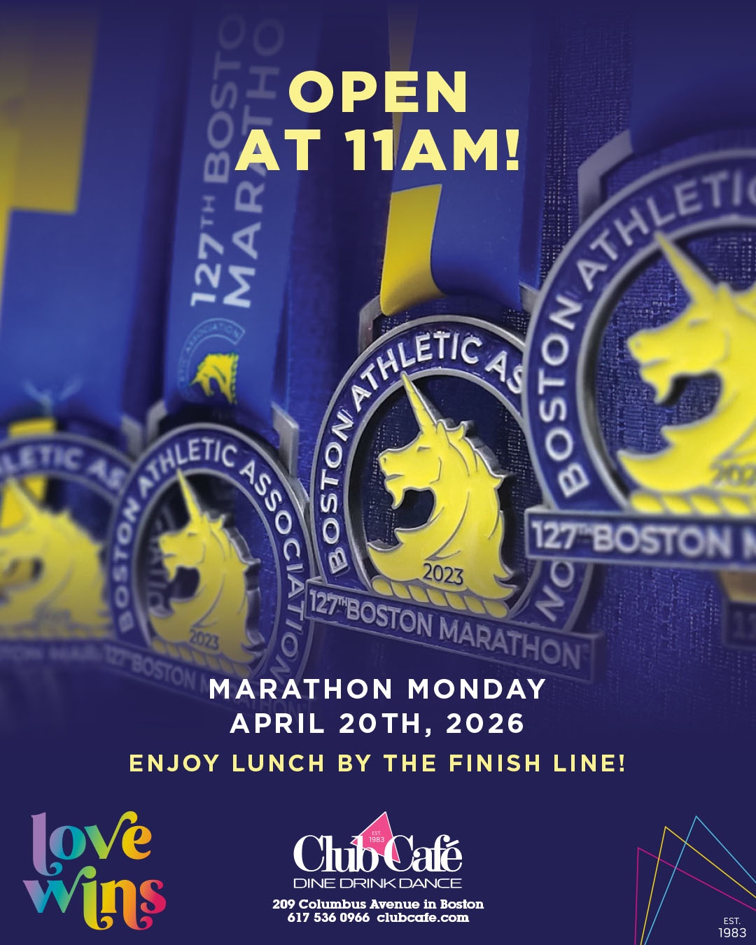Club Cafe Boston is open at 11am on Marathon Monday for Lunch