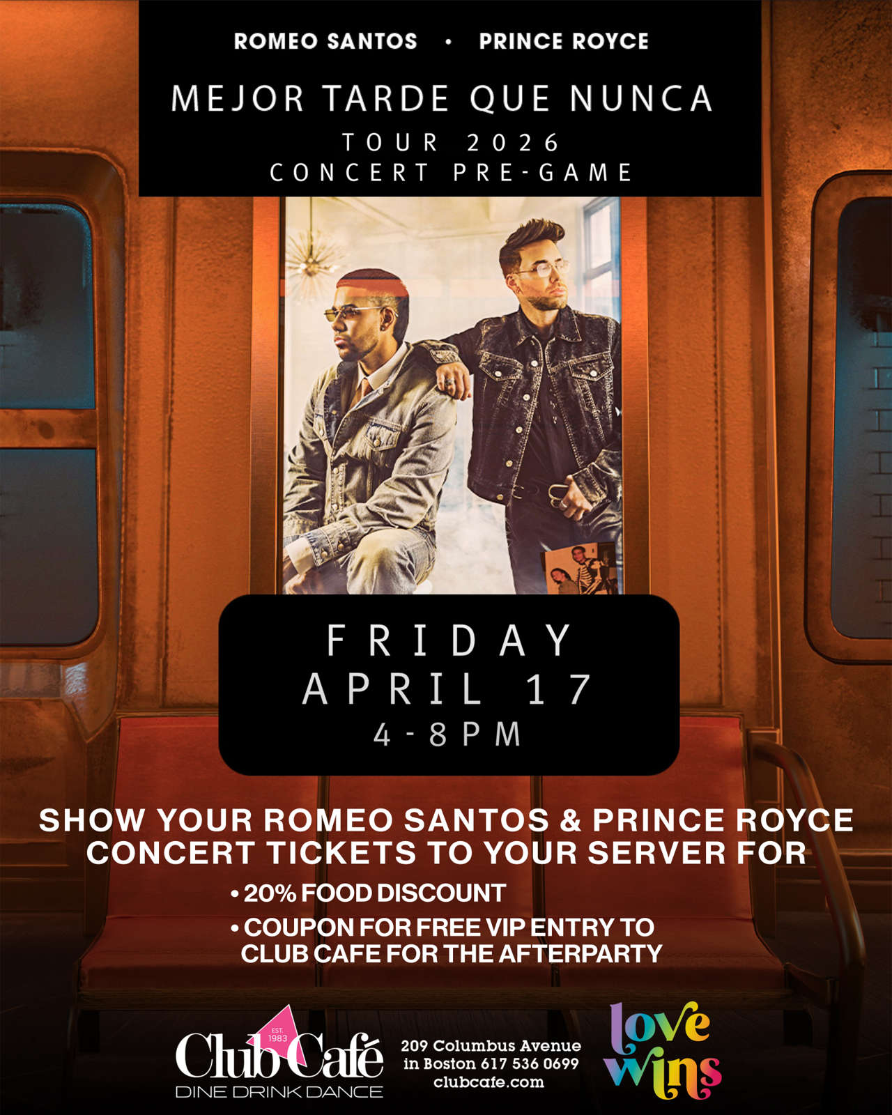Romeo Santos and prince nunca concert Preparty at club cafe bostongame4172026I