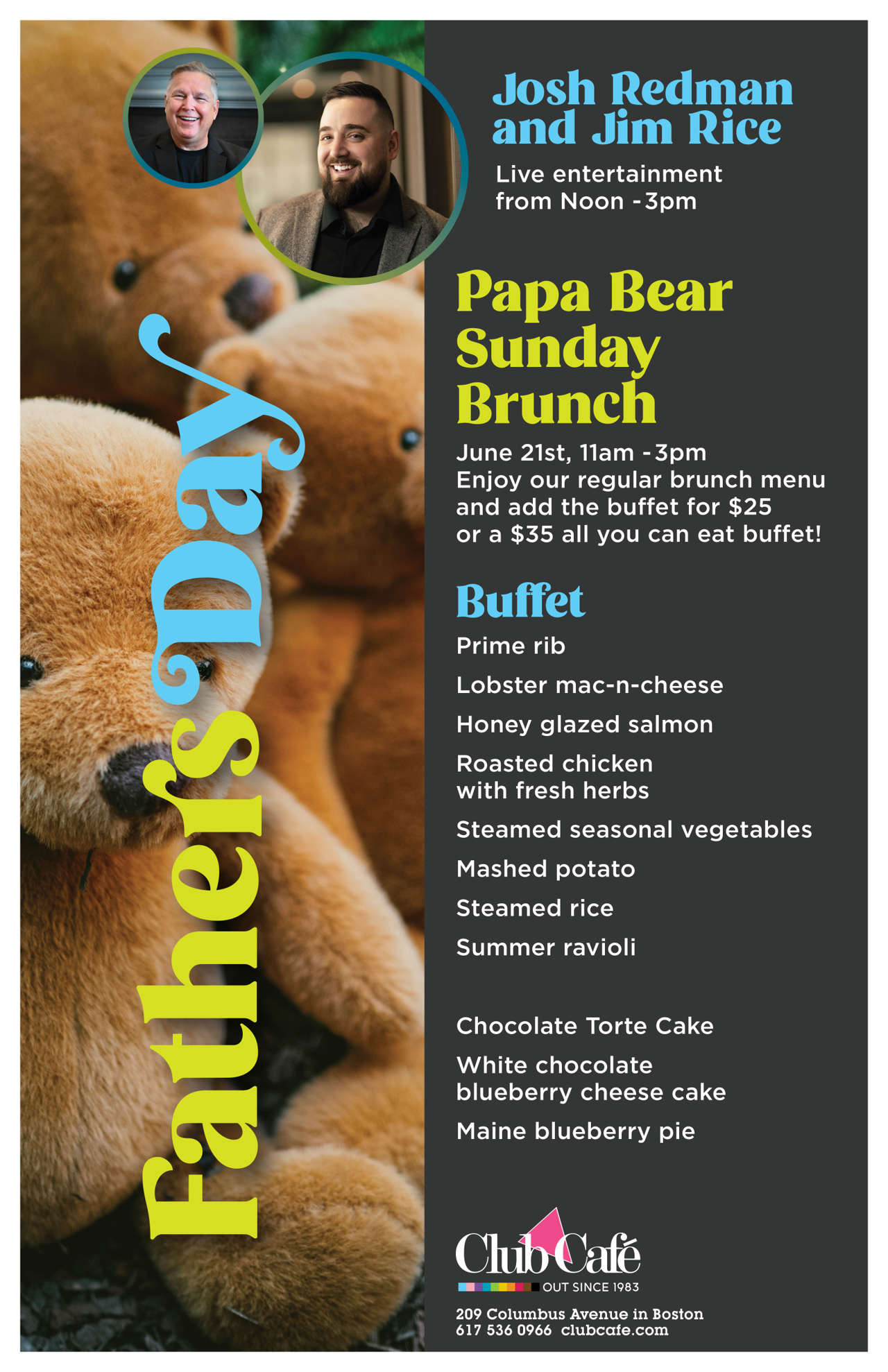 All you can eat buffet menu for papa bear fathers day brunch