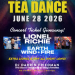 SUNDAY TEA DANCE with DJ DARRIN FRIEDMAN - Concert tickets giveaway for LIONEL RICHIE AND EARTH WIND & FIRE.  Extra Lionel & EWF all night long! 70's Disco to today's favorites!, 4pm-10pm. No Cover go-go's - 21+