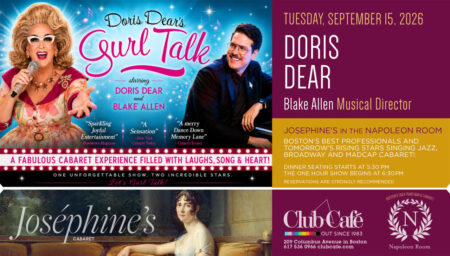 Boston best cabaret supper club DORIS DEAR'S GURL TALK, an evening of songs, stories, laughter, and heartfelt memories starring America's Perfect Housewife, Doris Dear at Club Cafe