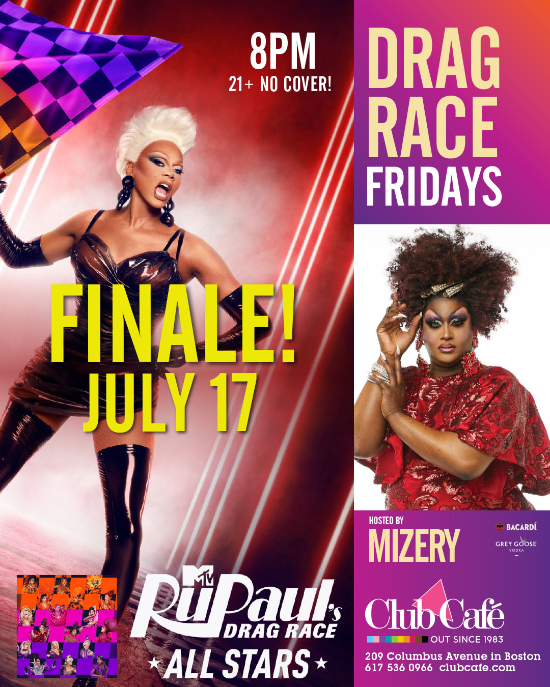 Rupaul Drag Race Best Watch Party in Boston at Club Cafe with Mizery