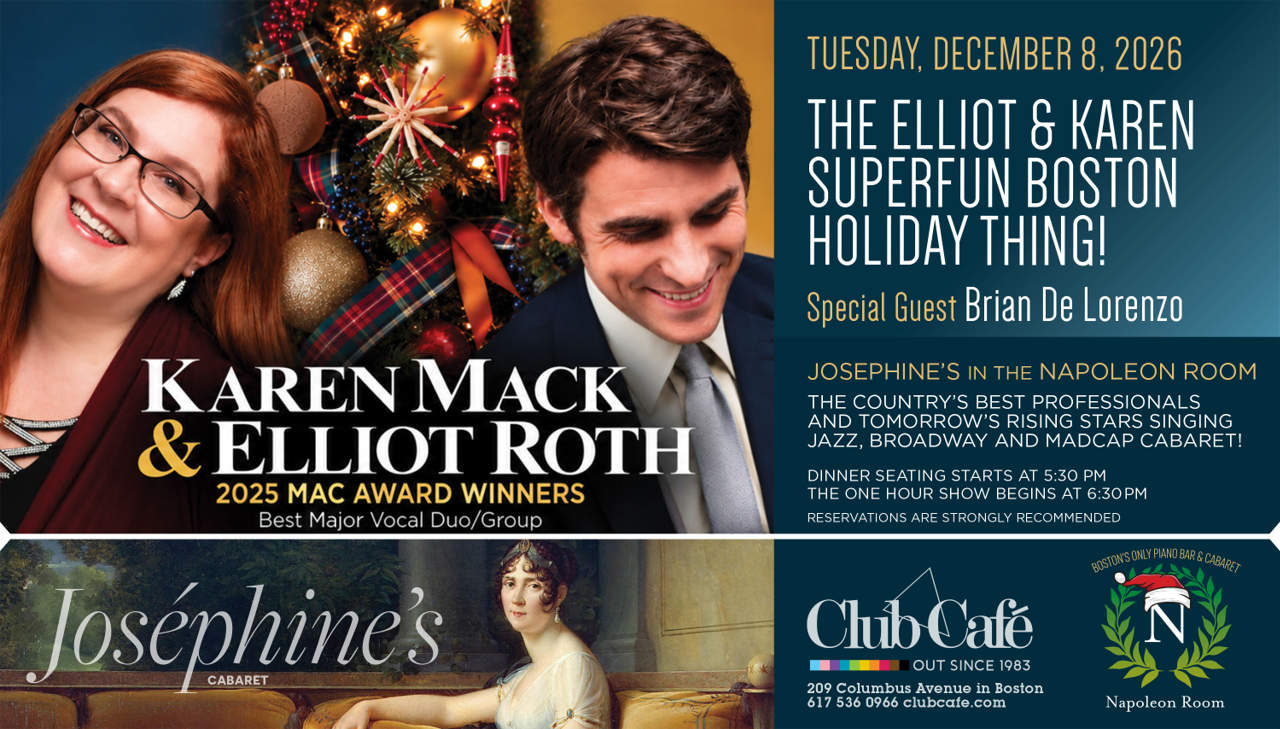 Award-winning NYC vocalists Karen Mack and Elliot Roth bring their acclaimed musical partnership—and some holiday swing—to Boston for their Club Café debut!