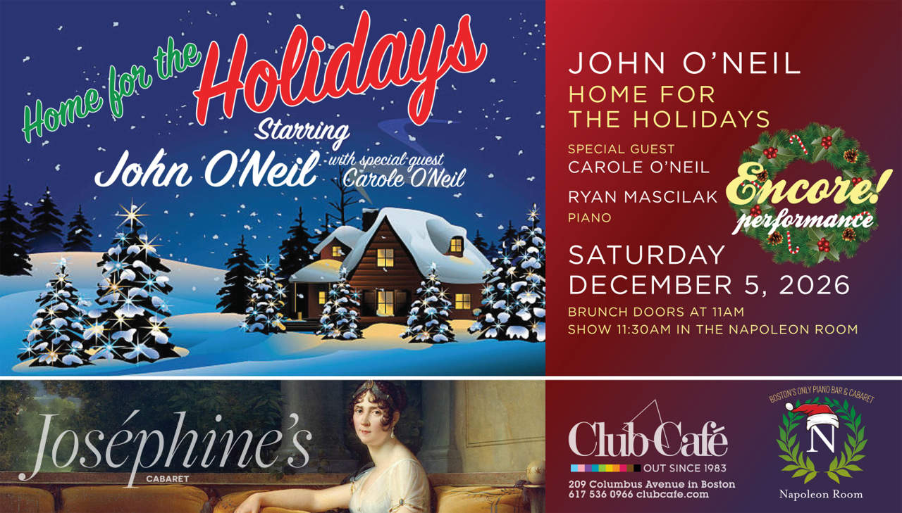 Join John O'Neil as he takes you on a sleighride of songs and memories of the holiday season from Thanksgiving to Christmas. John will be joined onstage by his sister Carole and pianist Ryan Mascilak at Club Cafe boston
